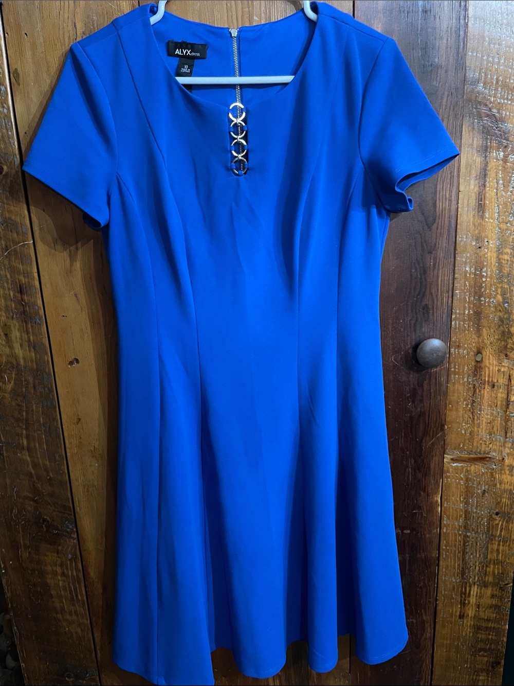 ALYX Cobalt Blue Short Sleeve Fit-and-Flare Dress with Chain Detail